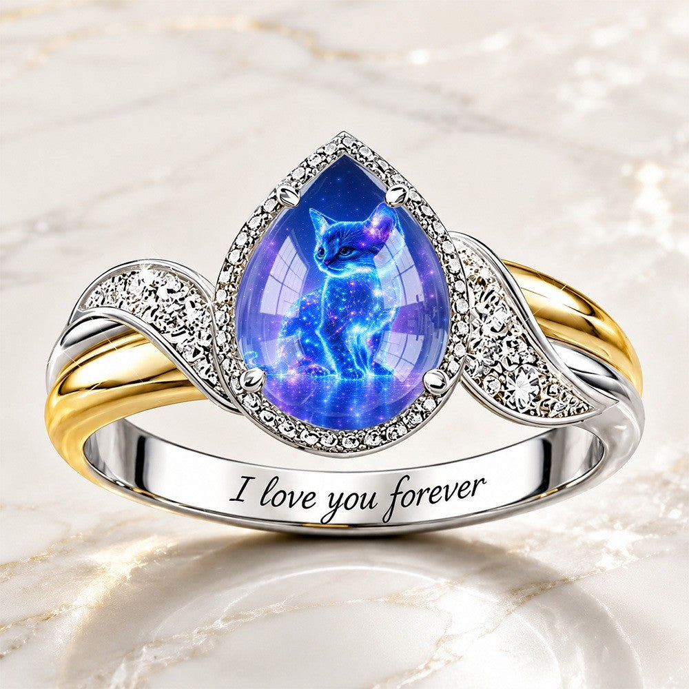 Starry Sky Cat Teardrop Ring