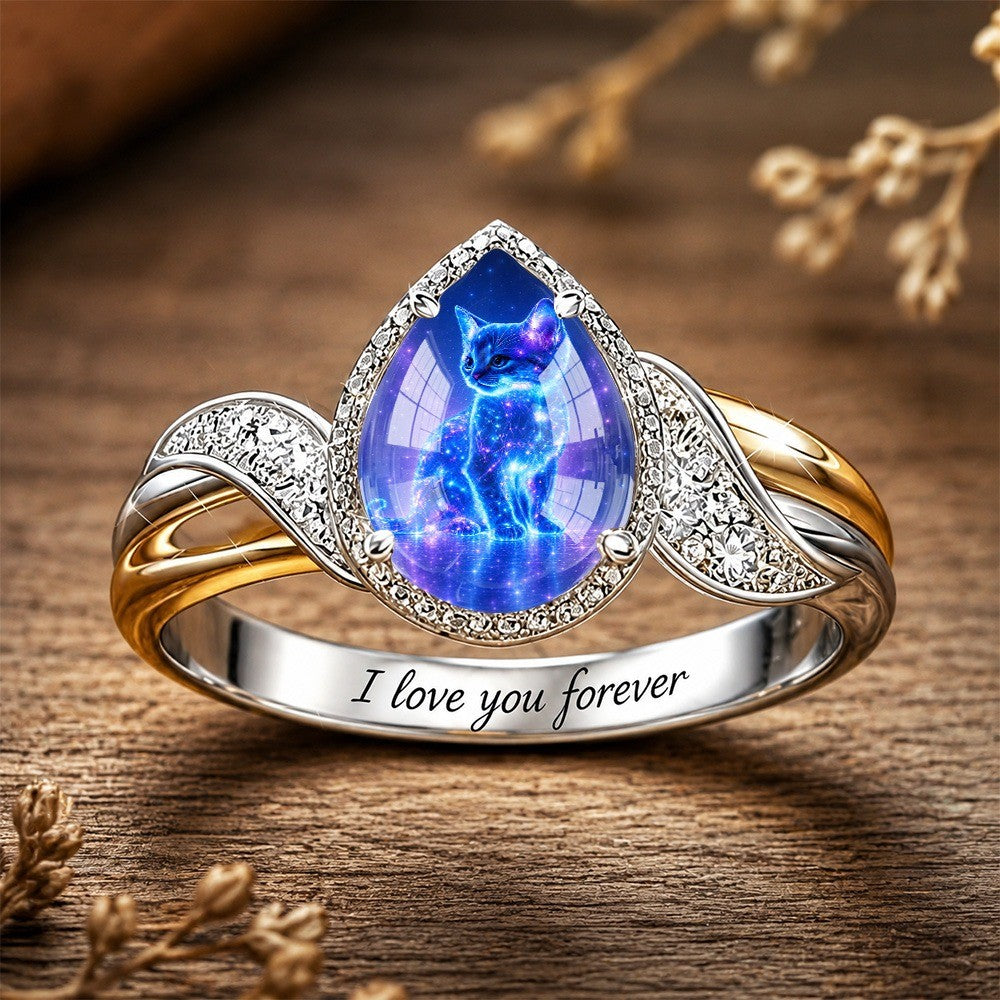 Starry Sky Cat Teardrop Ring