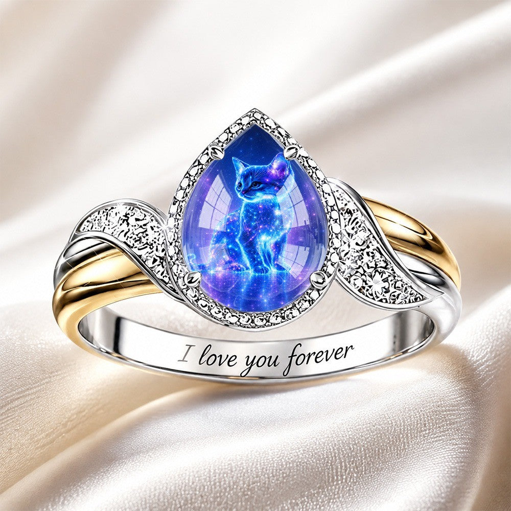 Starry Sky Cat Teardrop Ring