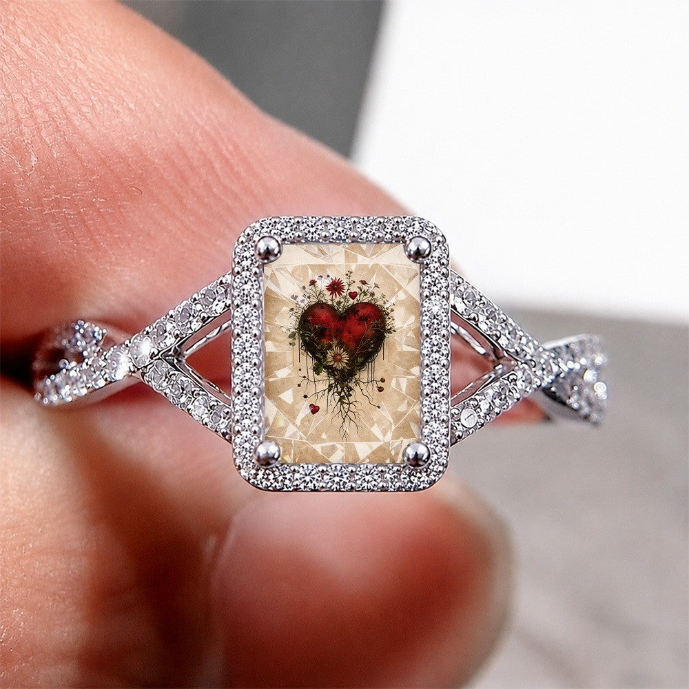 Botanical Heart Square Ring