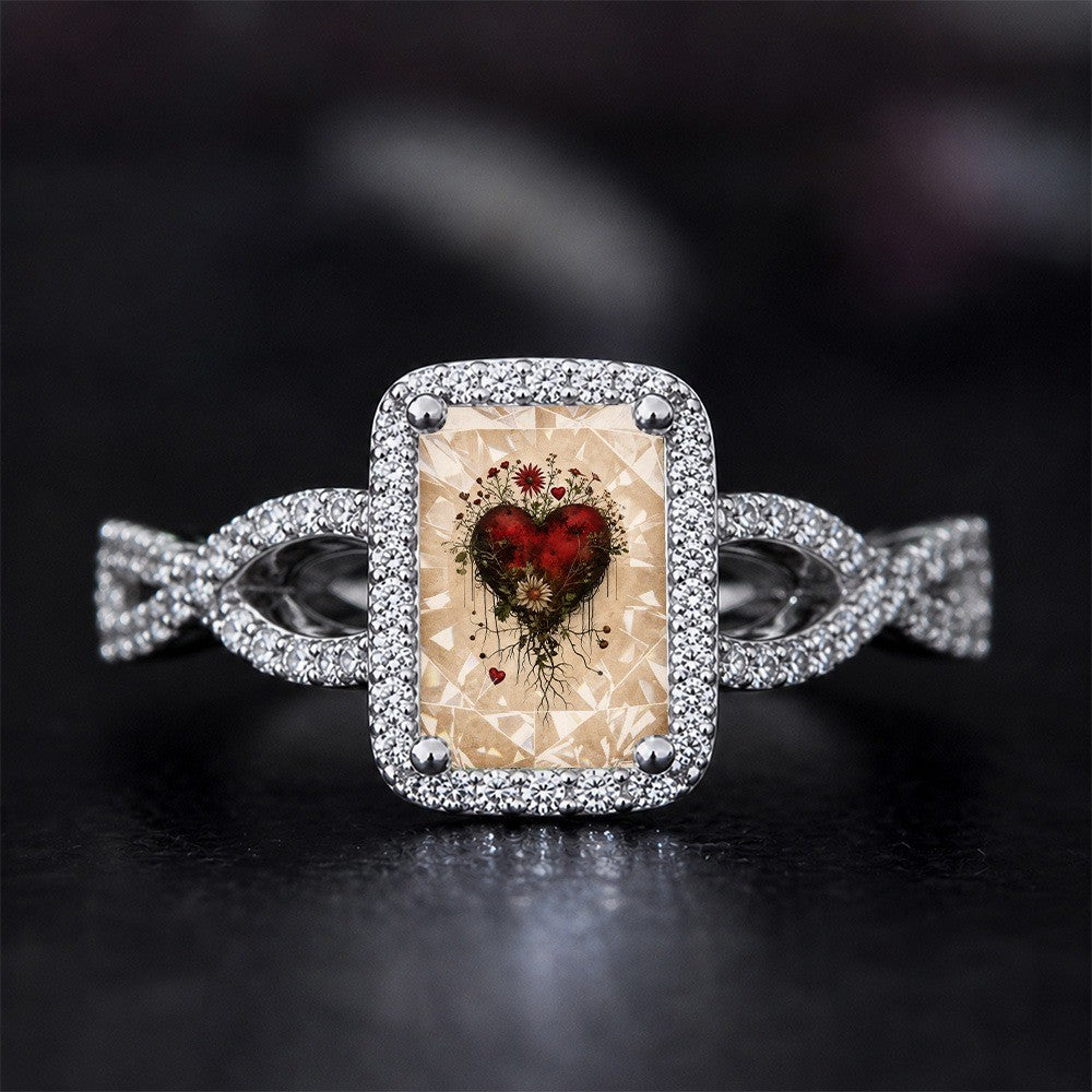 Botanical Heart Square Ring