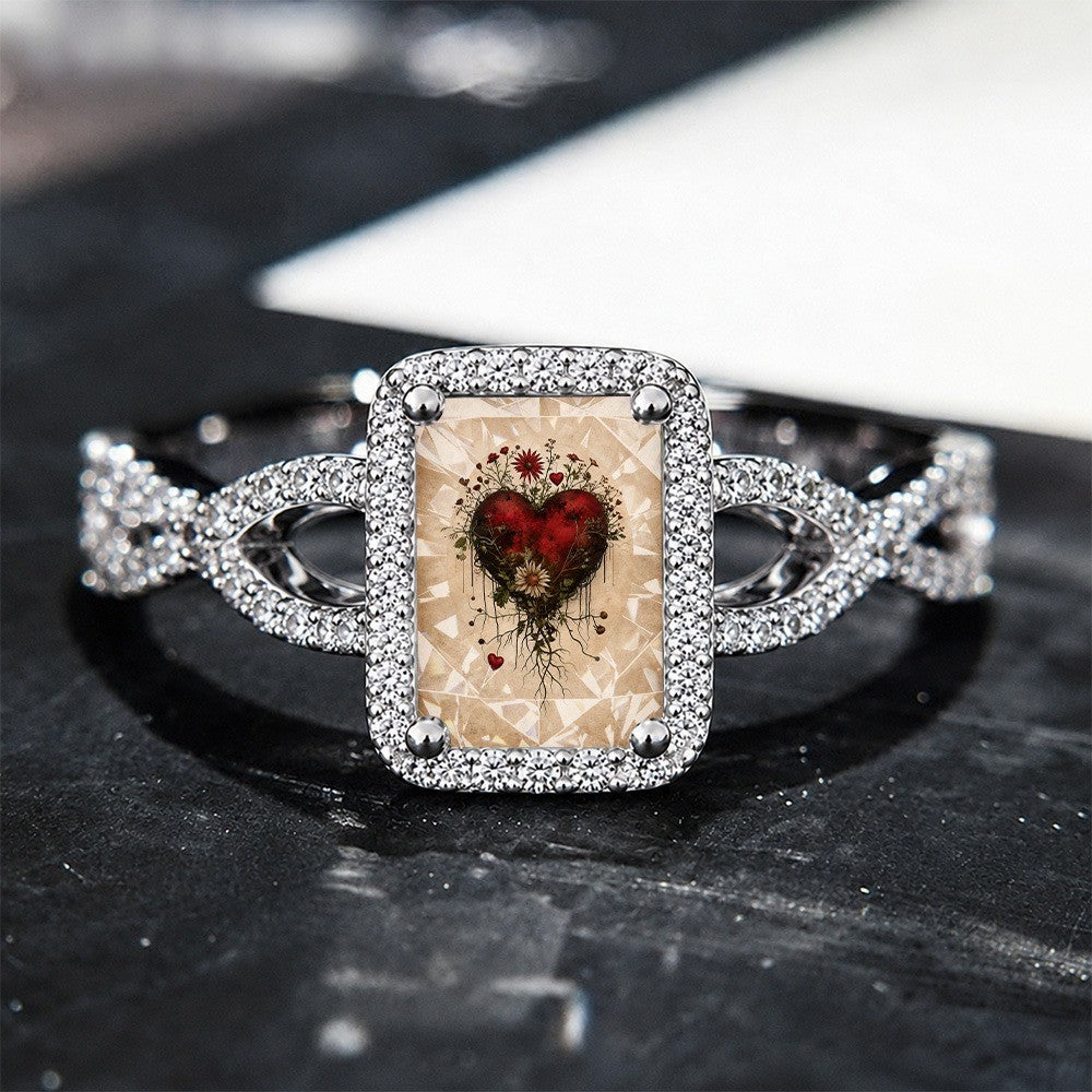 Botanical Heart Square Ring