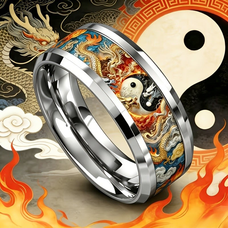 Colorful Dragon Yin Yang Ring