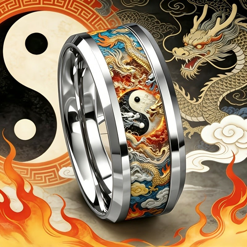 Colorful Dragon Yin Yang Ring