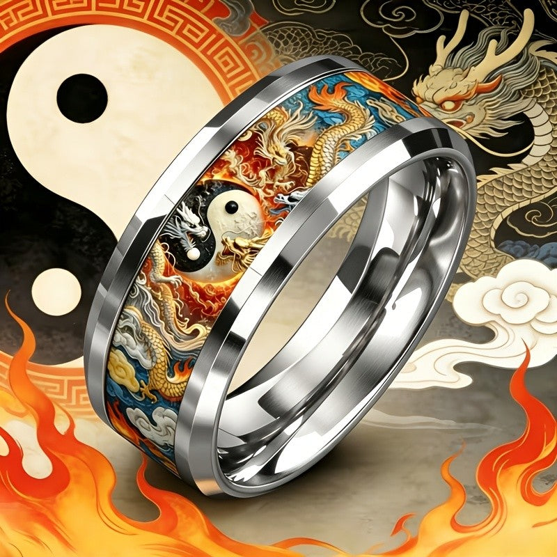 Colorful Dragon Yin Yang Ring