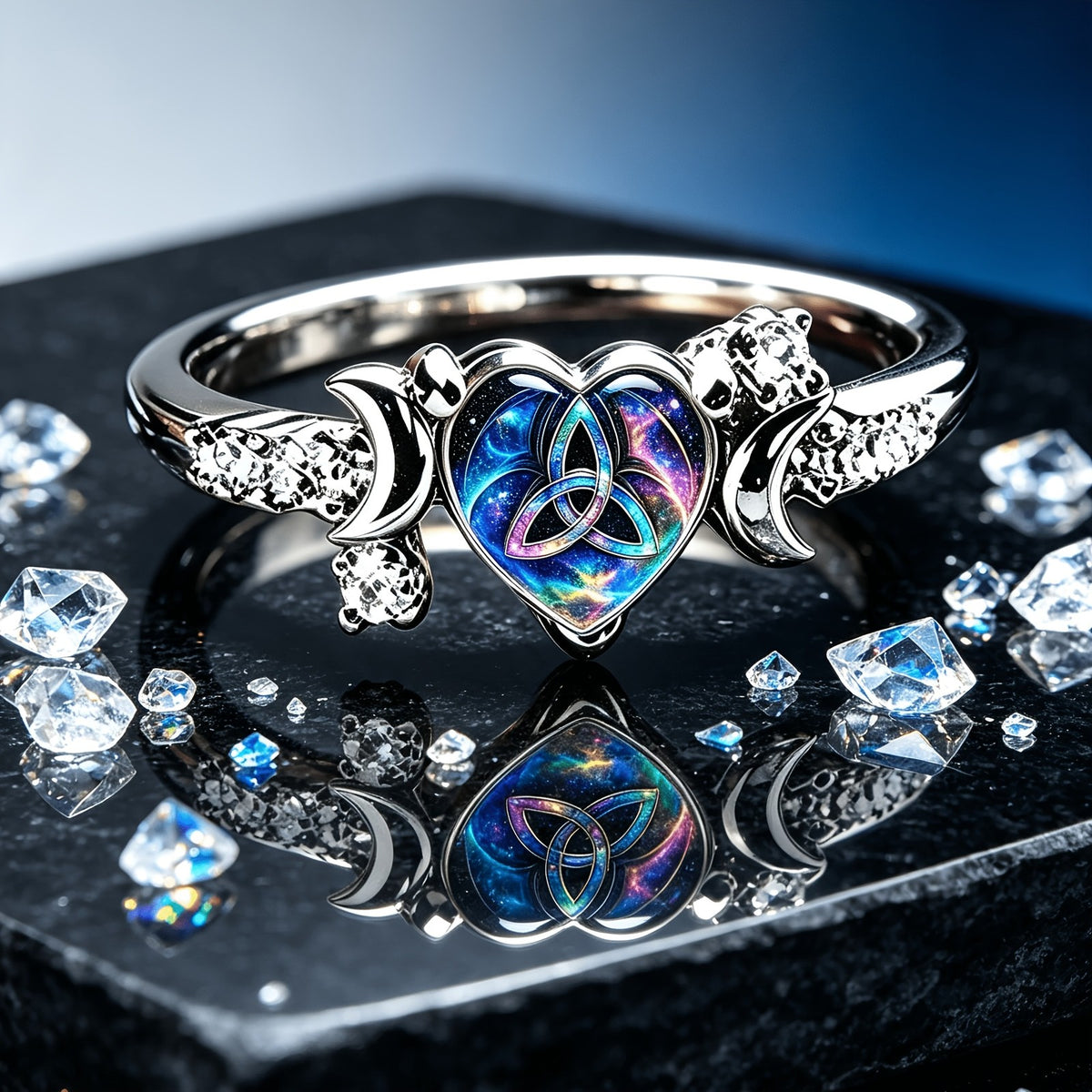 Starry Sky Celtic Heart Ring