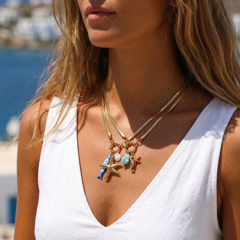 Ocean Charm Snake Chain Necklace