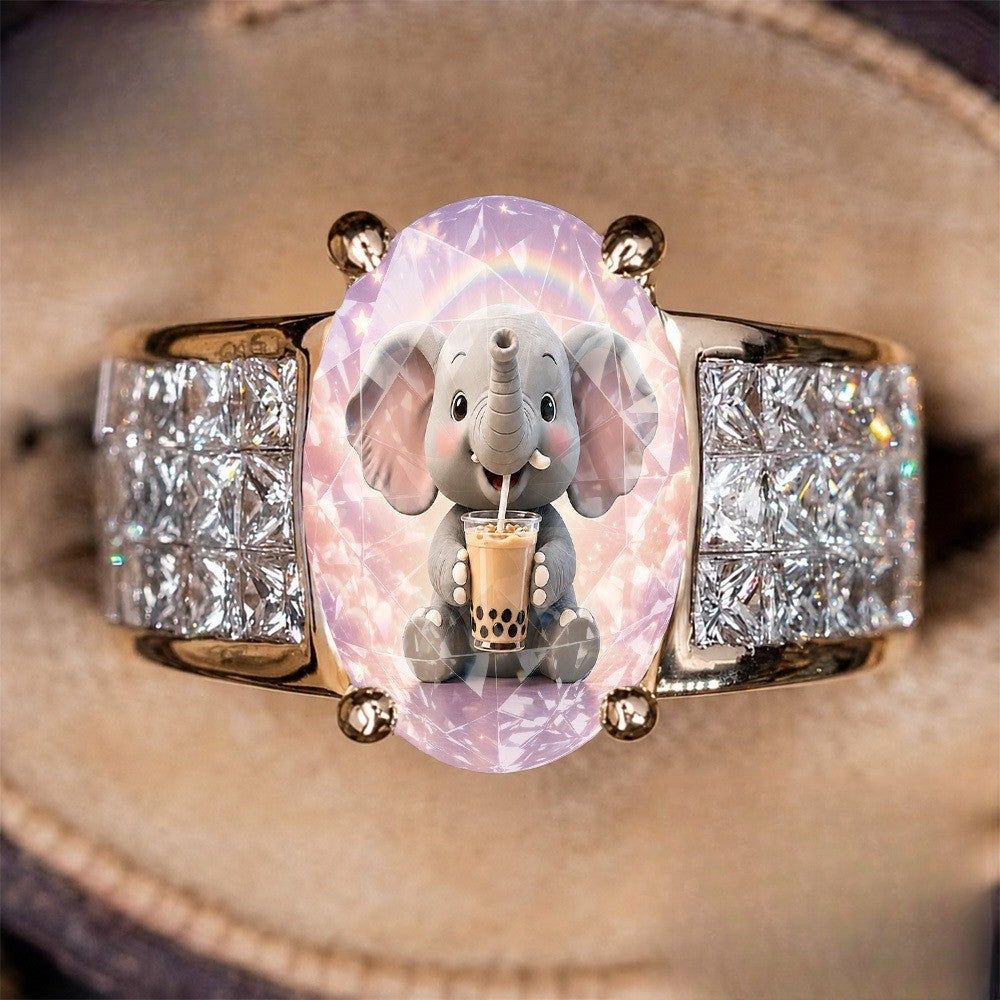 Pastel Elephant Oval Ring