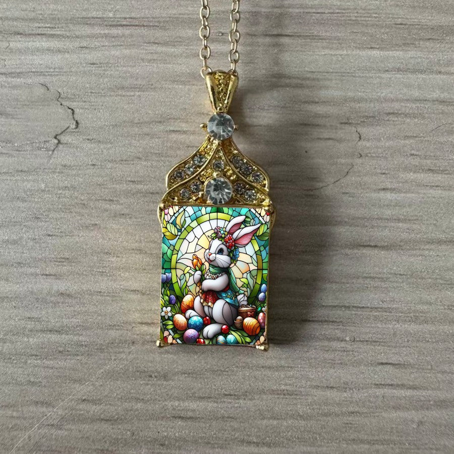 Stained Glass Bunny Pendant Necklace