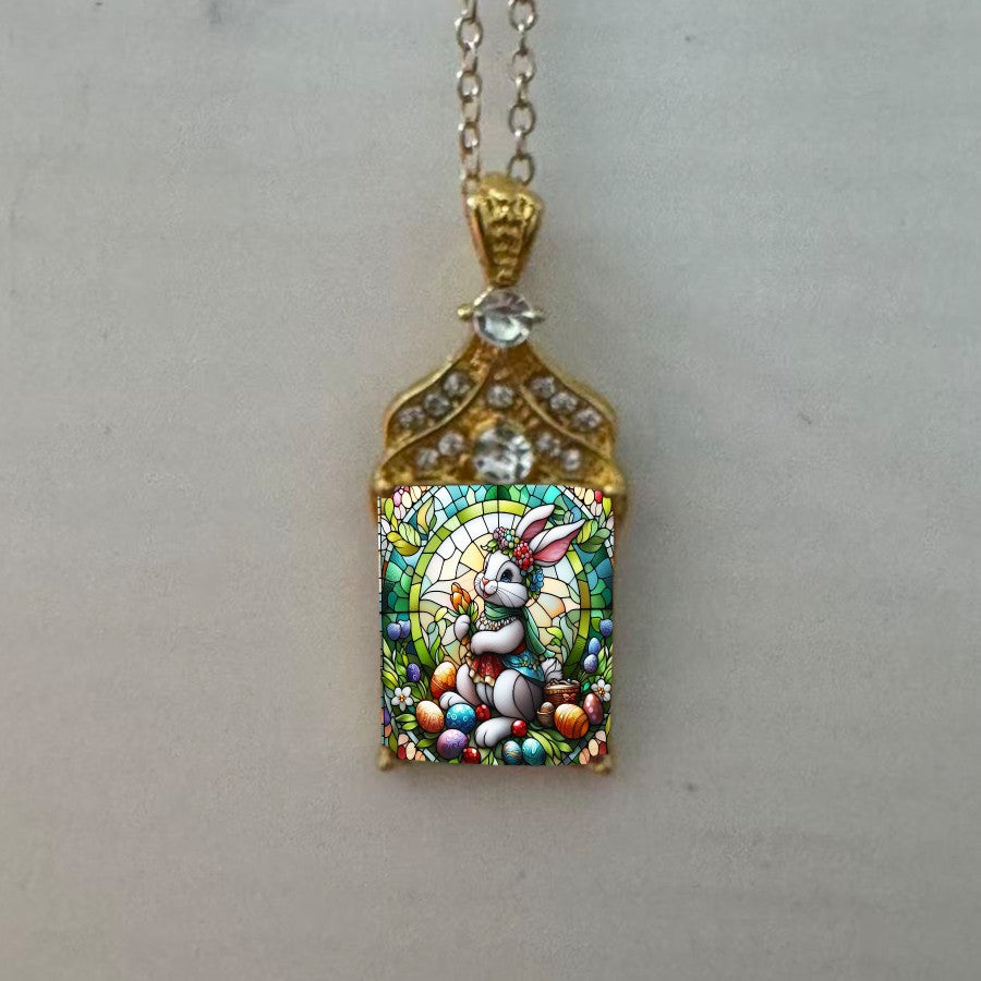 Stained Glass Bunny Pendant Necklace