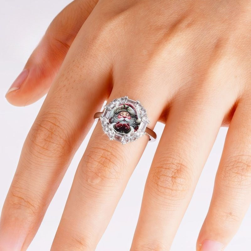 White Santa Claus Crystal Dome Ring