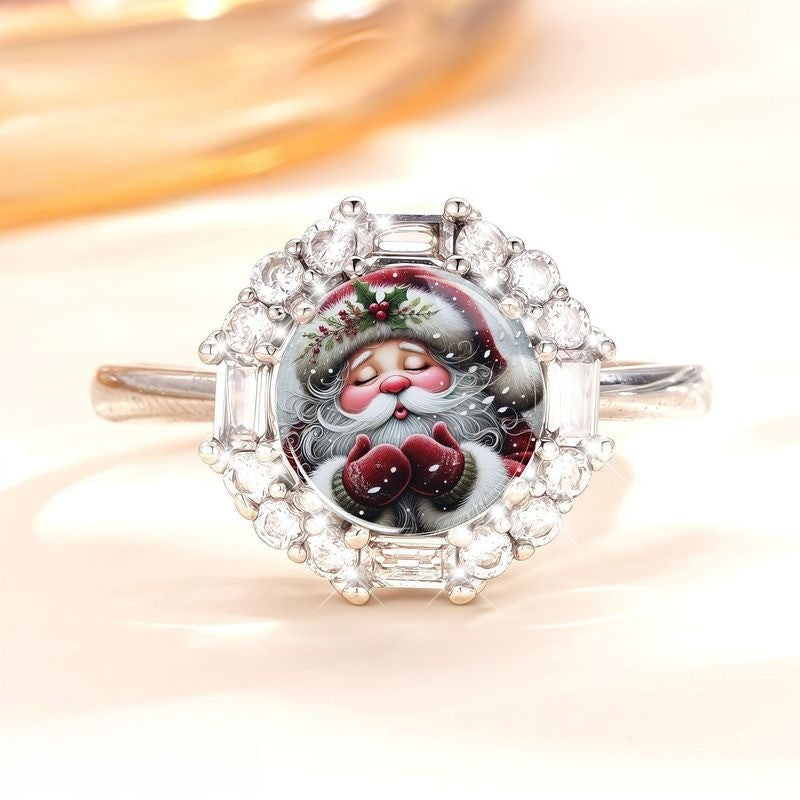 White Santa Claus Crystal Dome Ring