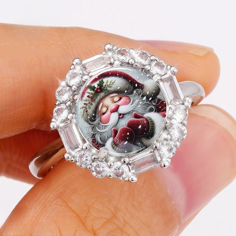 White Santa Claus Crystal Dome Ring