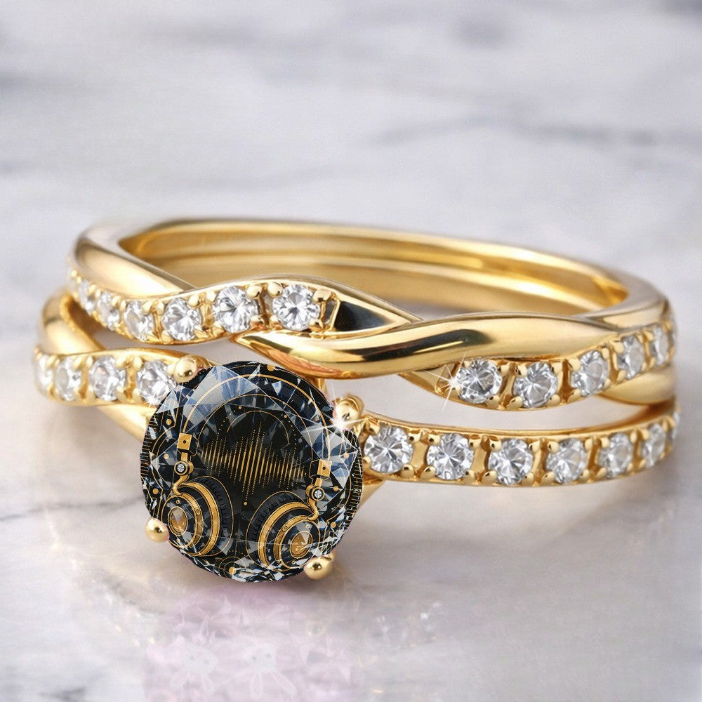 Black Crystal Twisted Ring