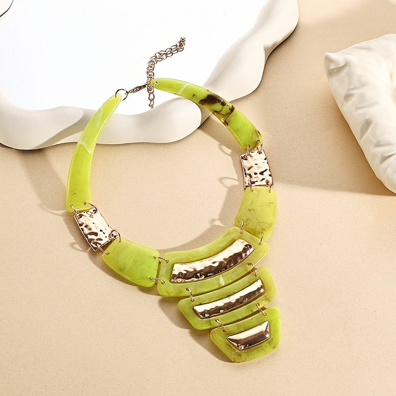Pink Marble Geometric Statement Necklace