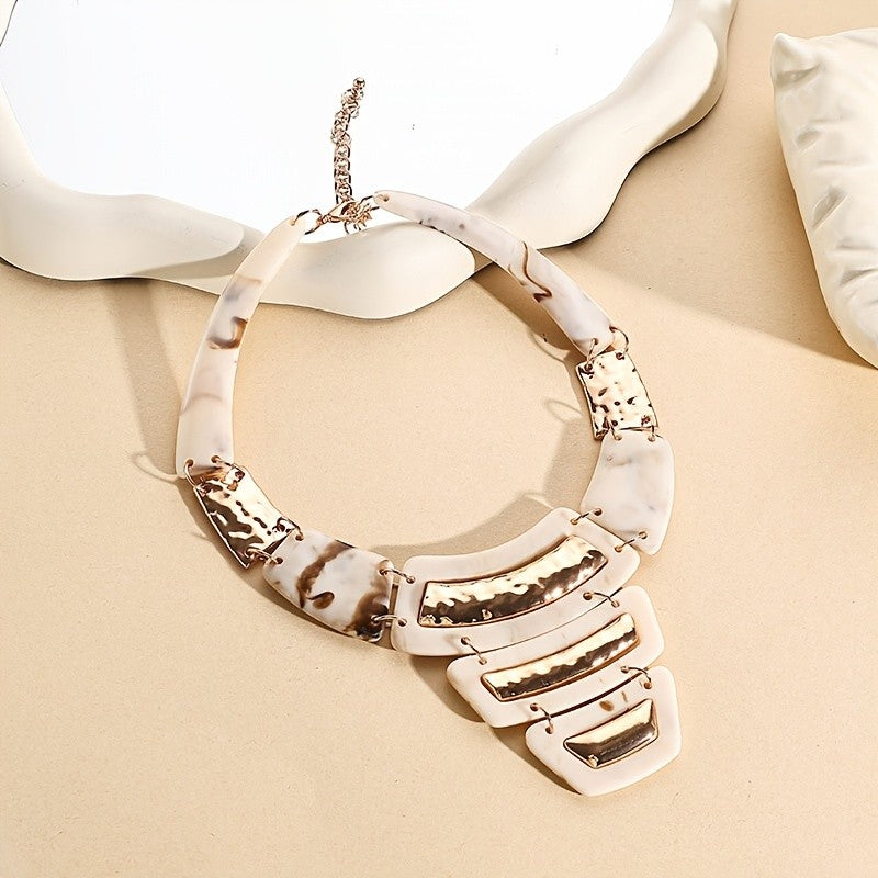 Pink Marble Geometric Statement Necklace