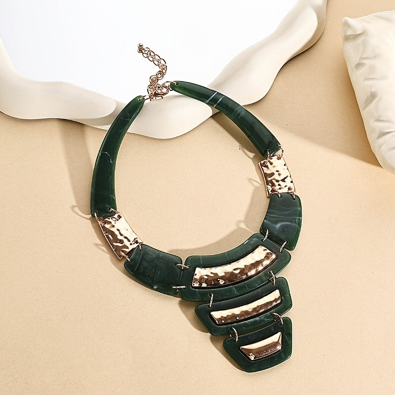 Pink Marble Geometric Statement Necklace