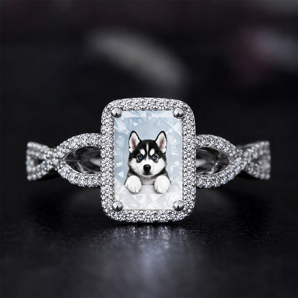 White Husky Puppy Square Ring