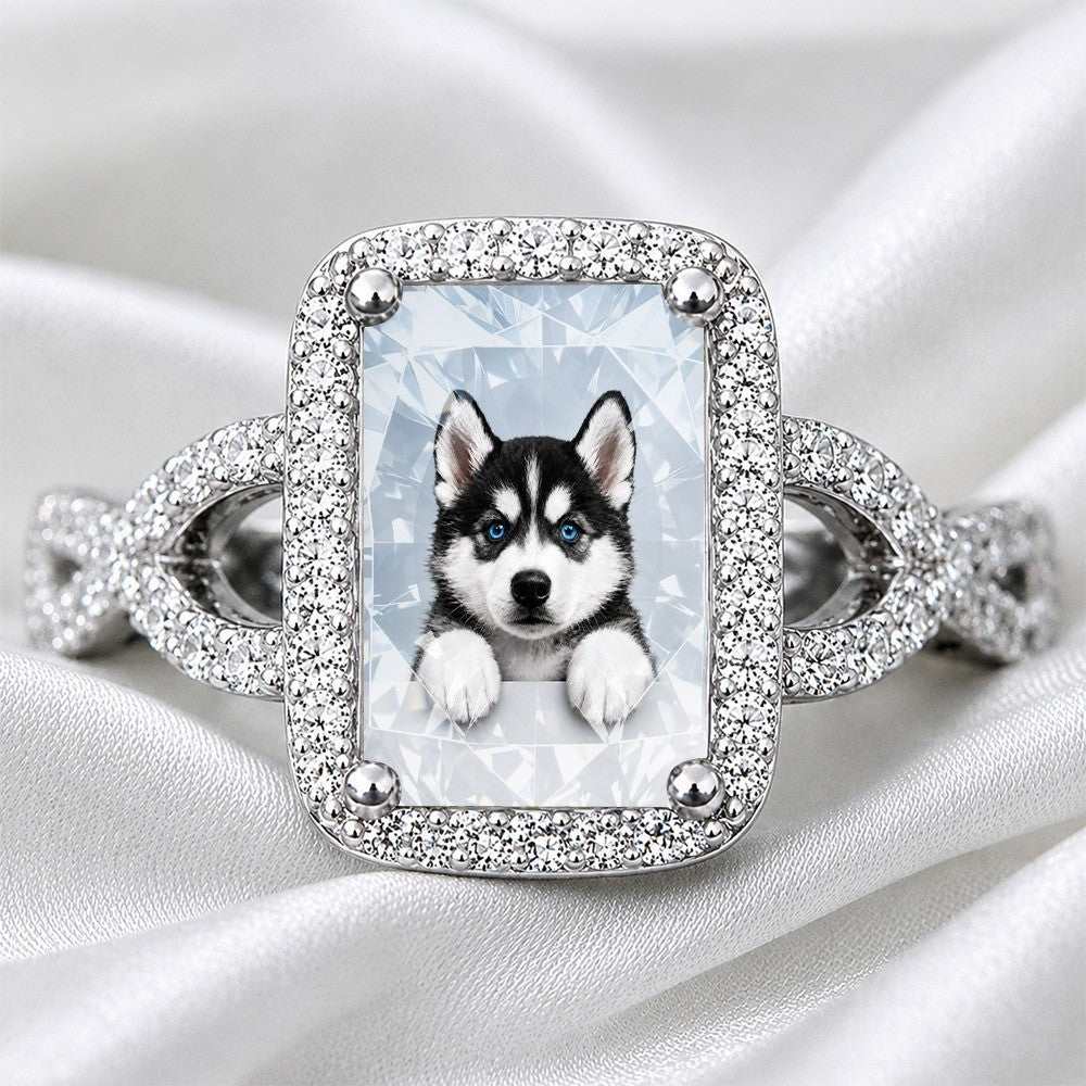 White Husky Puppy Square Ring