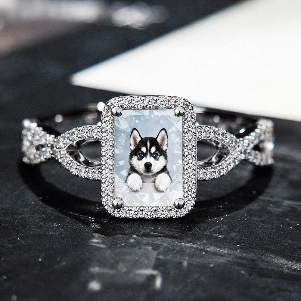 White Husky Puppy Square Ring