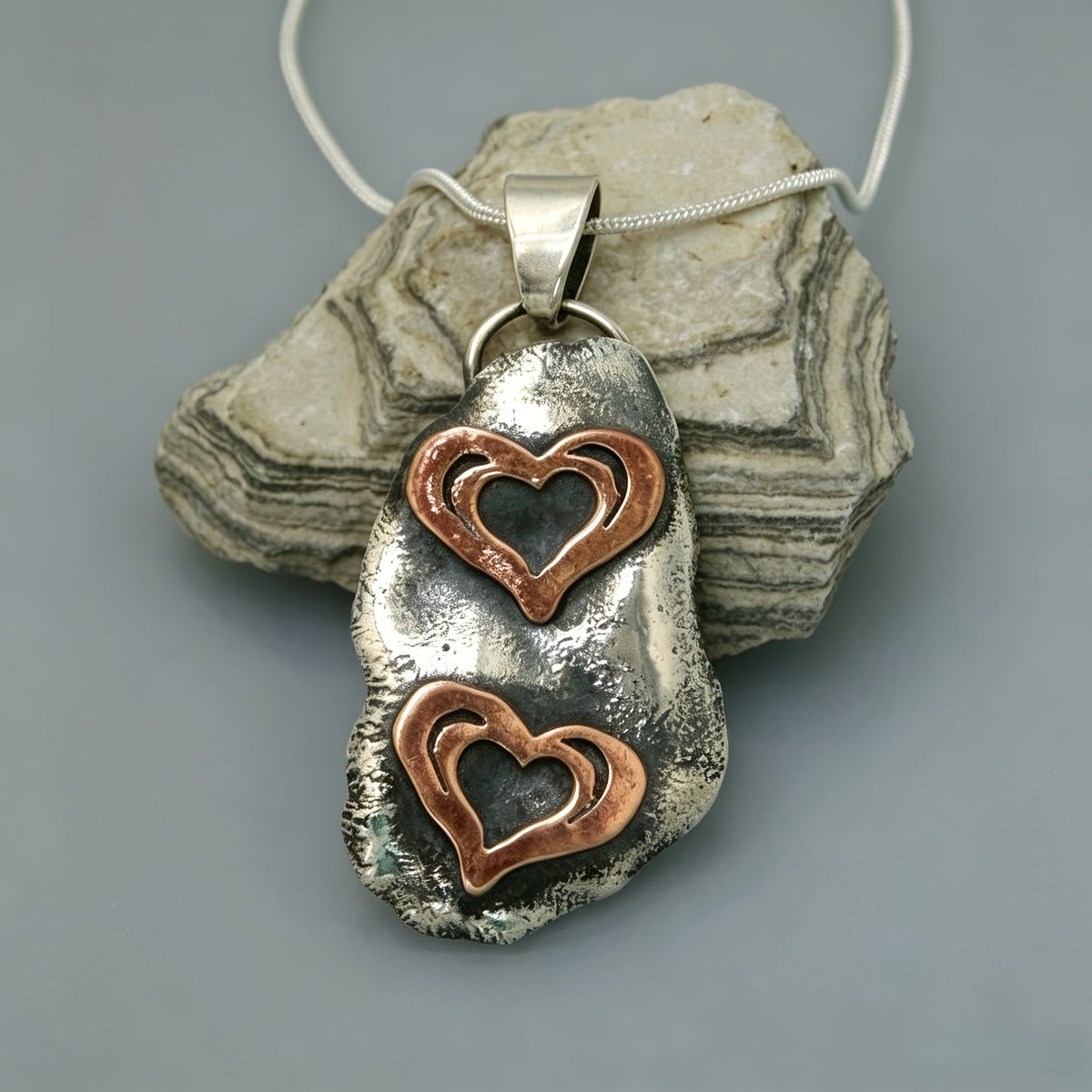 Hammered Double Heart Tag Necklace