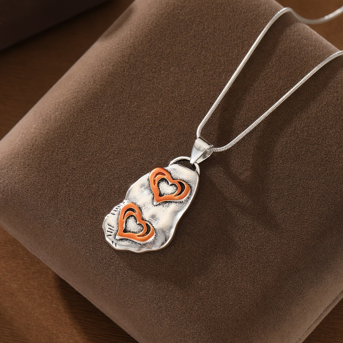 Hammered Double Heart Tag Necklace