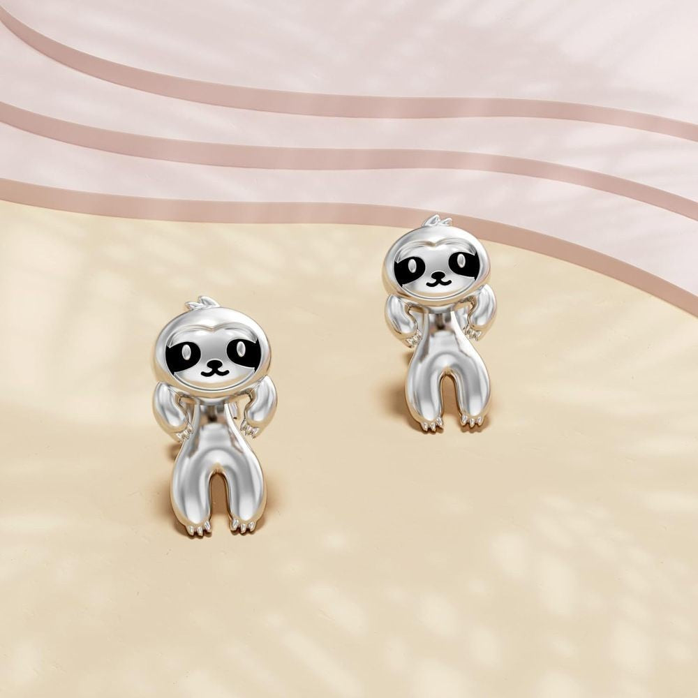Silver-Tone Sloth Stud Earrings