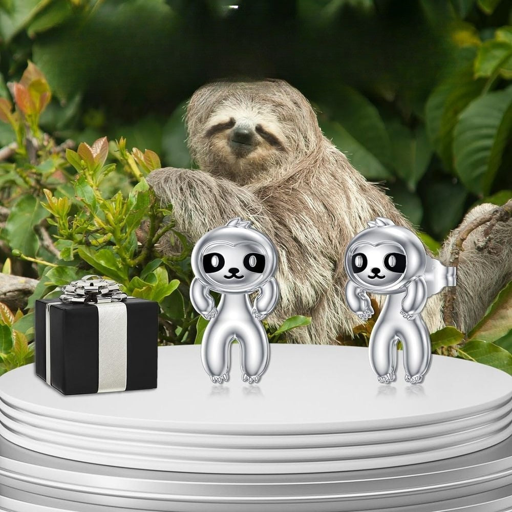 Silver-Tone Sloth Stud Earrings