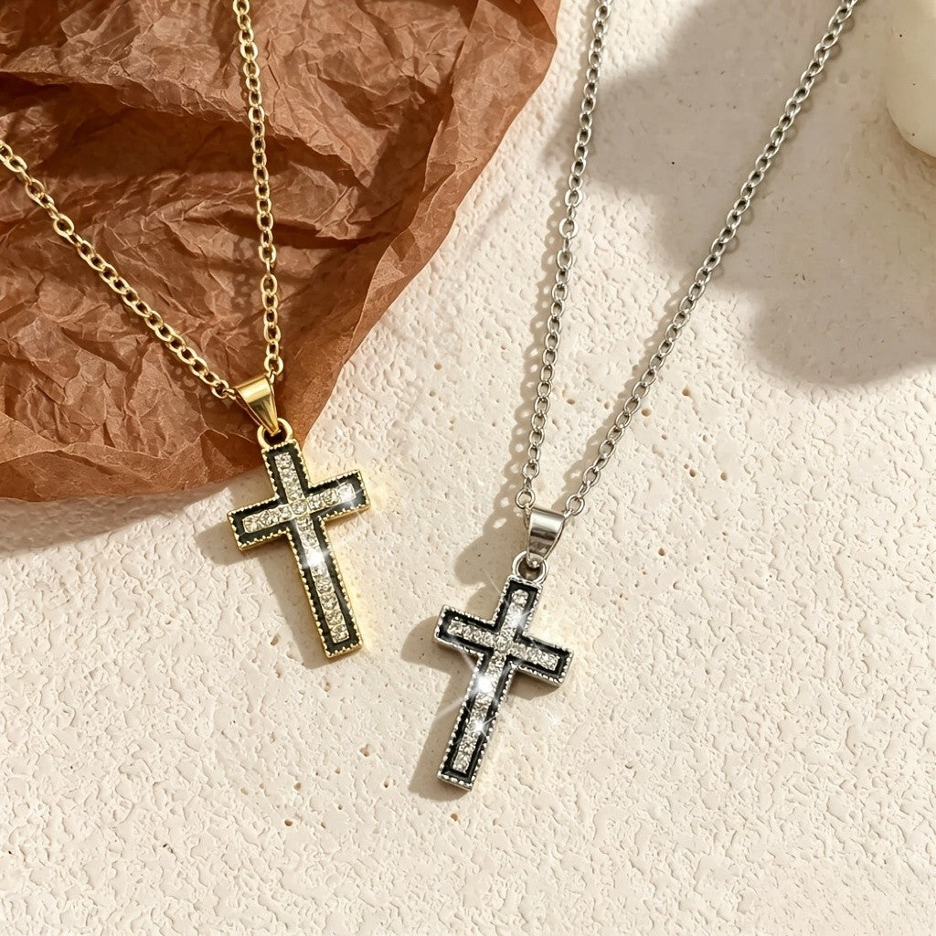 Black-Edged Cross Necklace