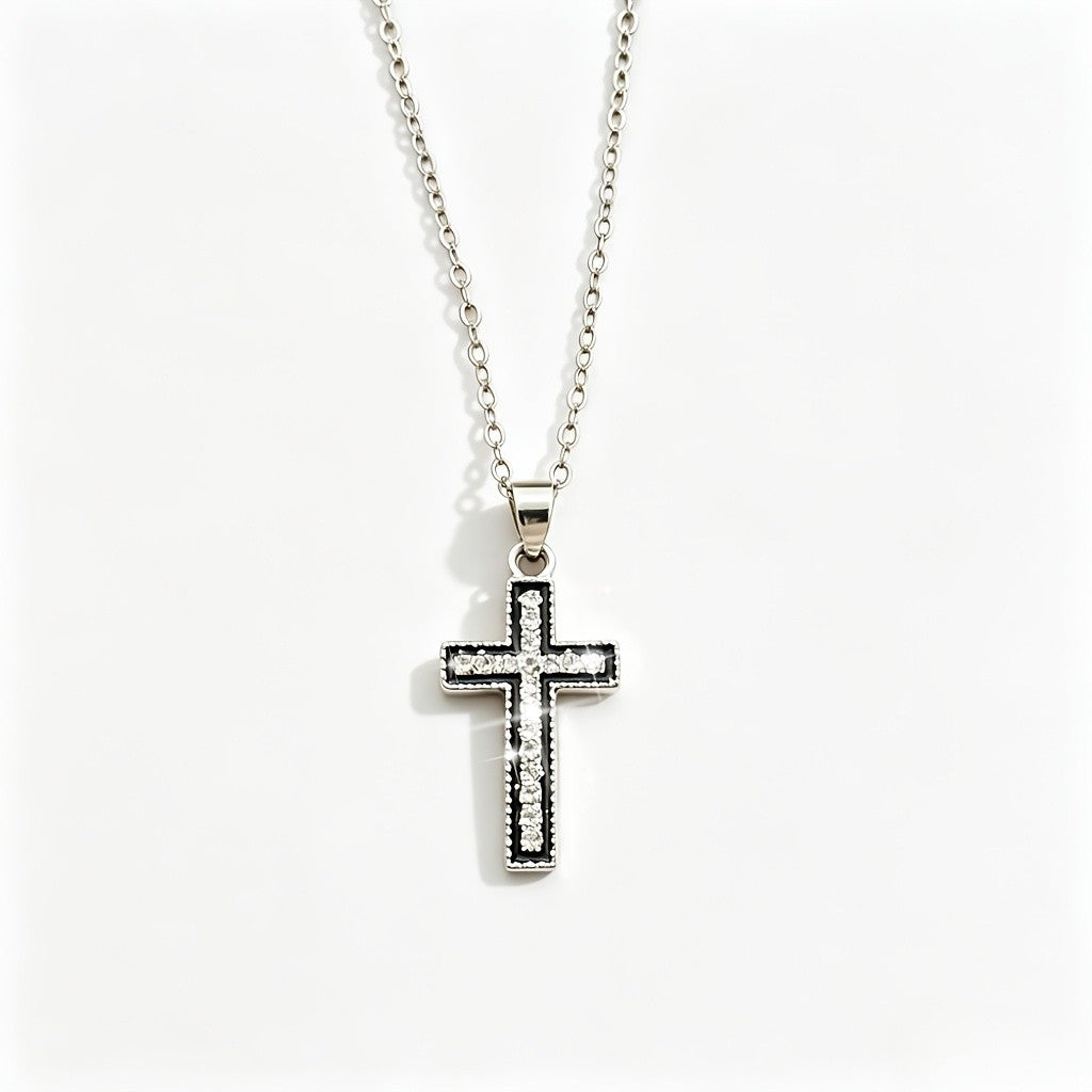 Black-Edged Cross Necklace