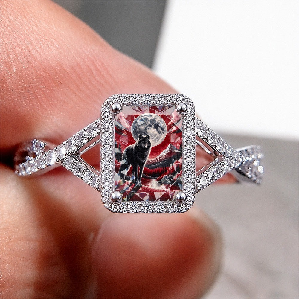 Wolf & Moon Square Ring
