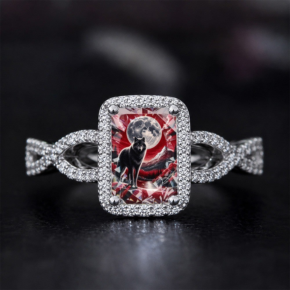 Wolf & Moon Square Ring