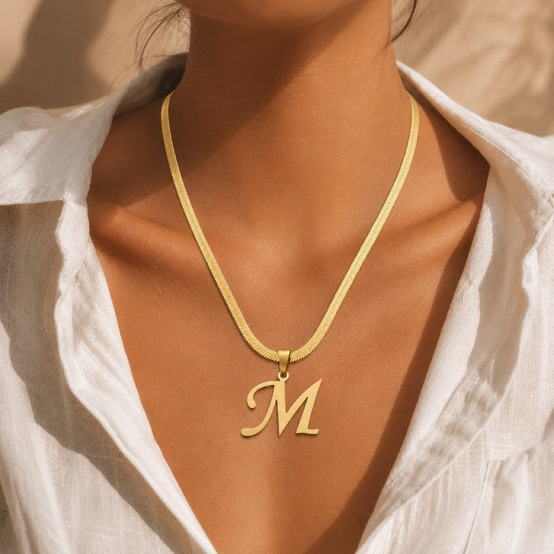 Script Letter Snake Chain Necklace