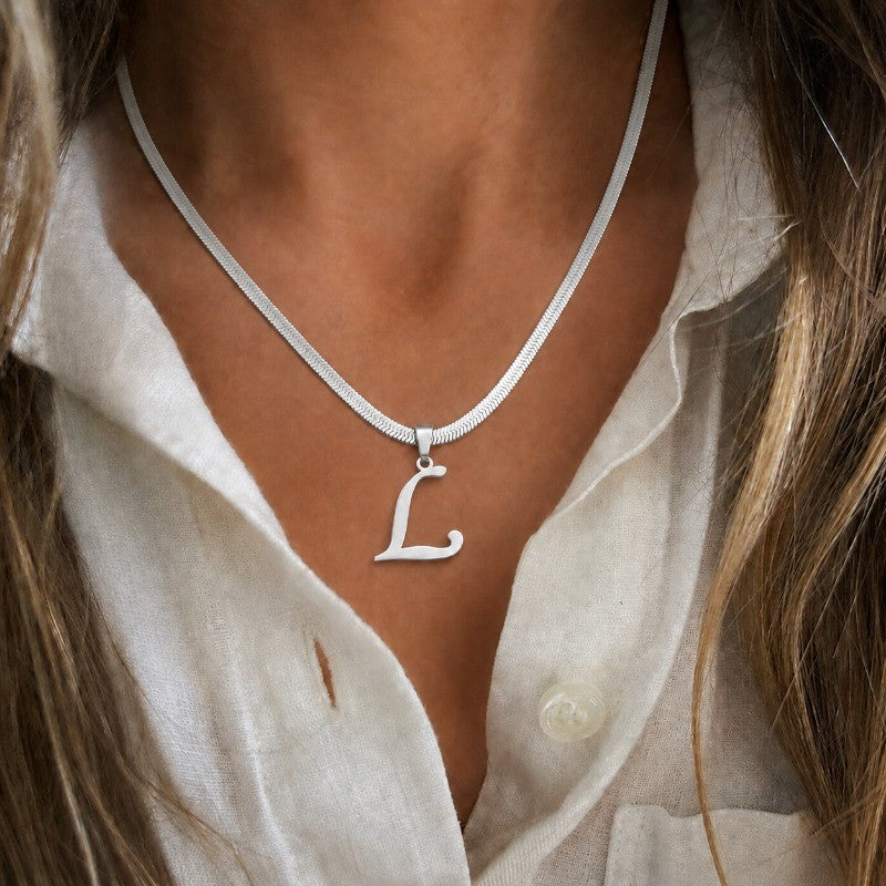 Script Letter Snake Chain Necklace