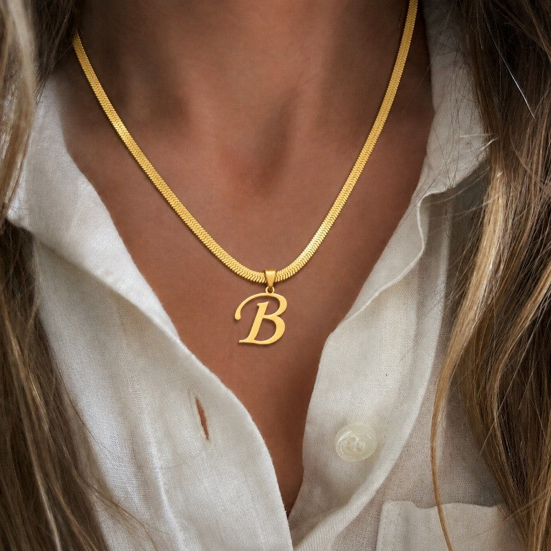 Script Letter Snake Chain Necklace