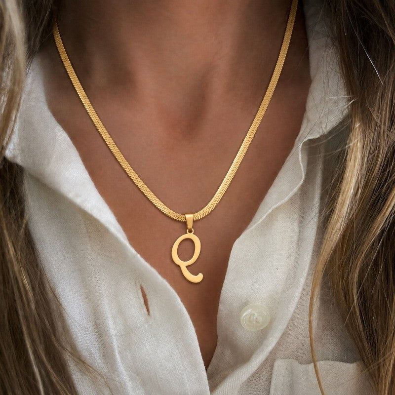 Script Letter Snake Chain Necklace