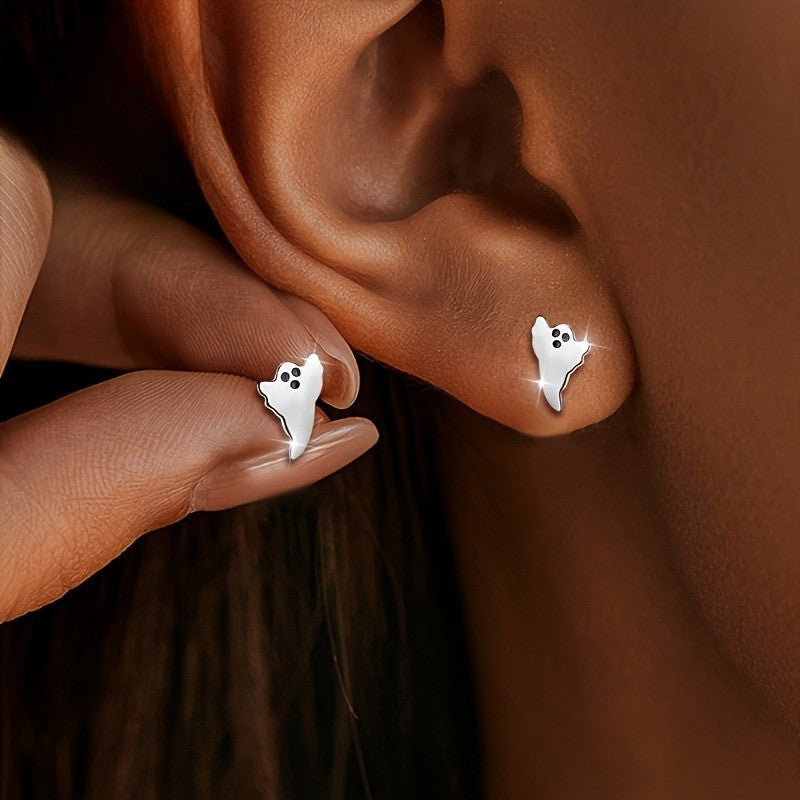 Silver Ghost Stud Earrings