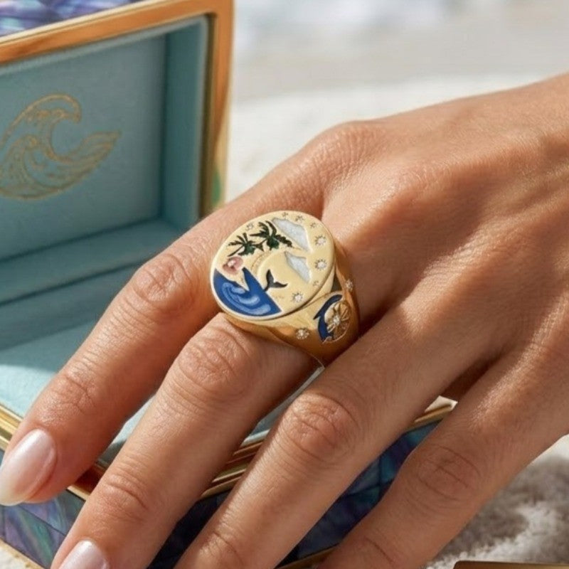 Tropical Whale Oval Ring