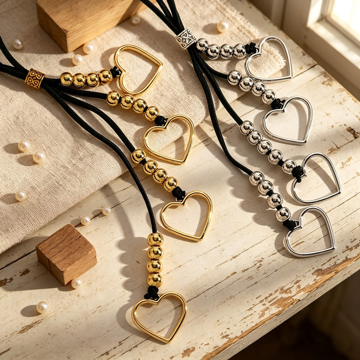 Cascading Heart Cord Necklace