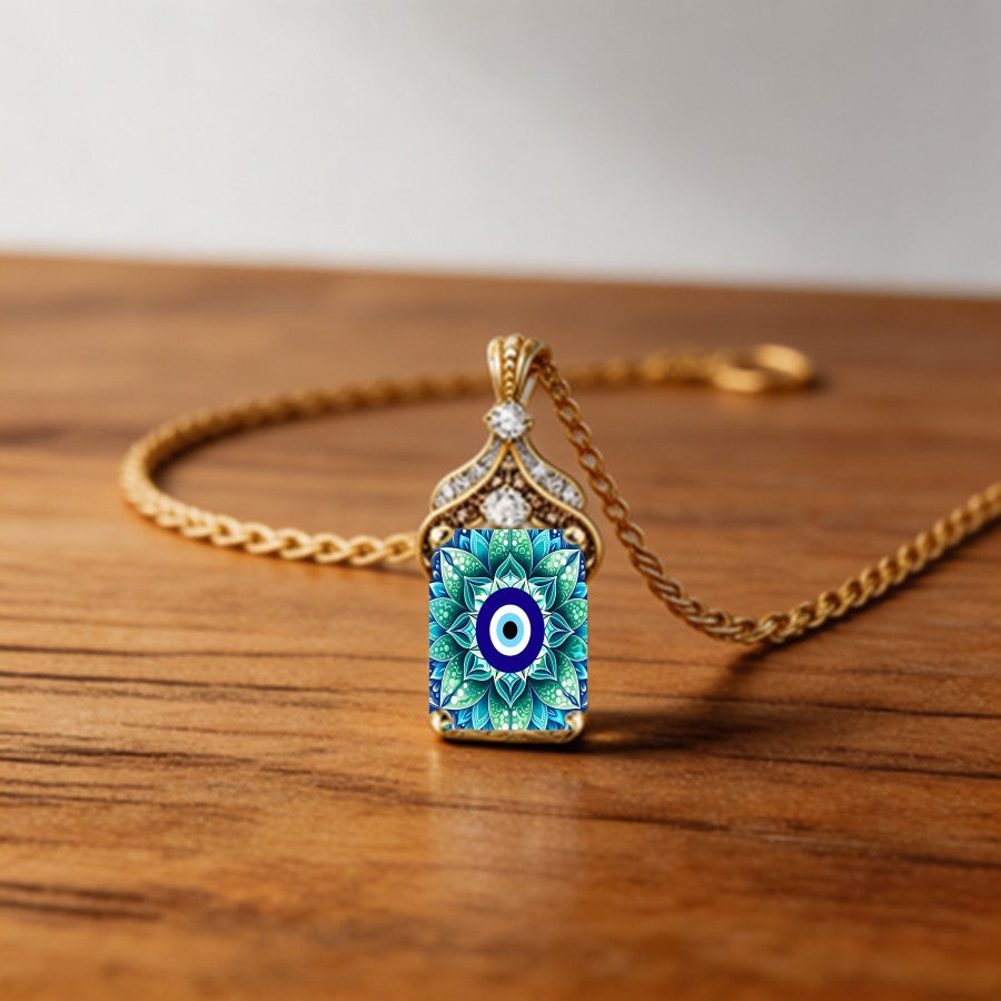 Blue Mandala Evil Eye Pendant Necklace
