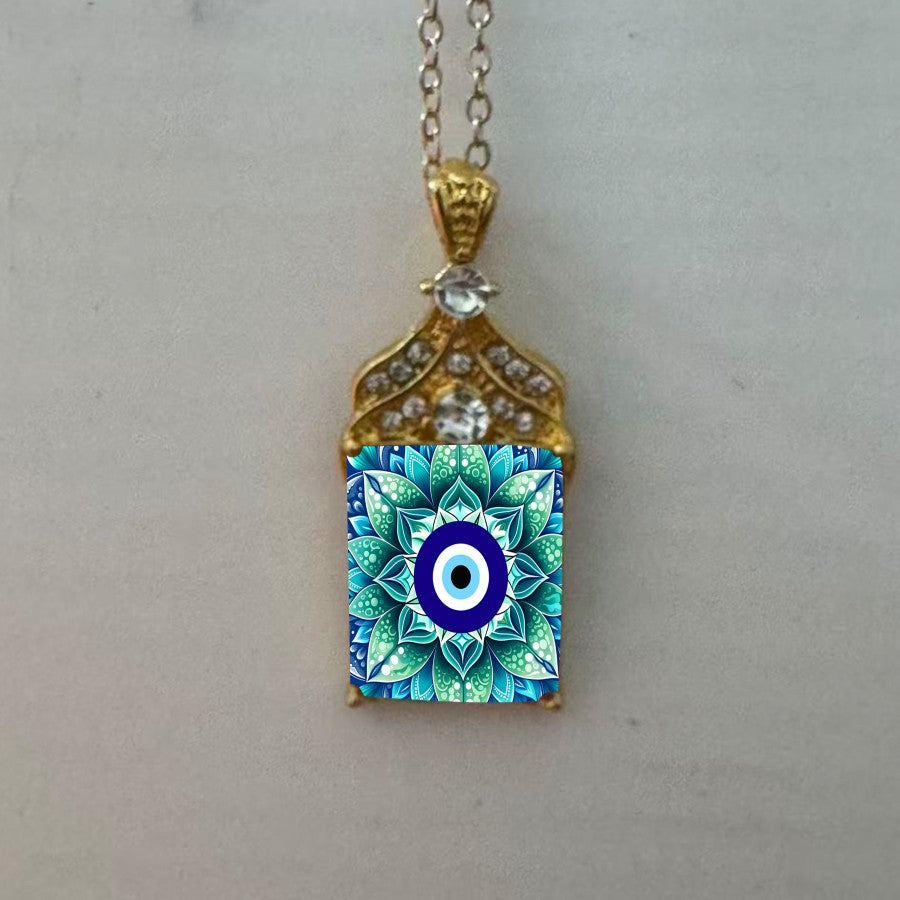Blue Mandala Evil Eye Pendant Necklace