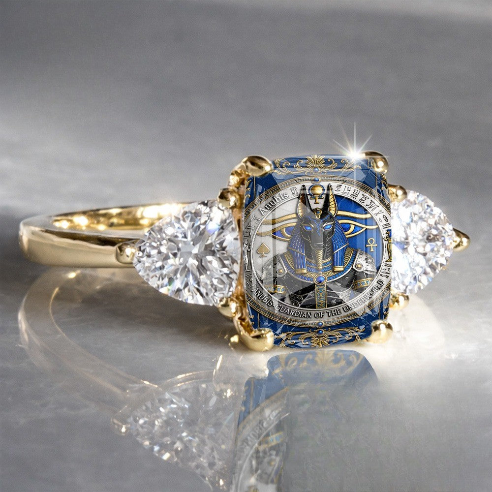 Blue Egyptian Motif Statement Ring