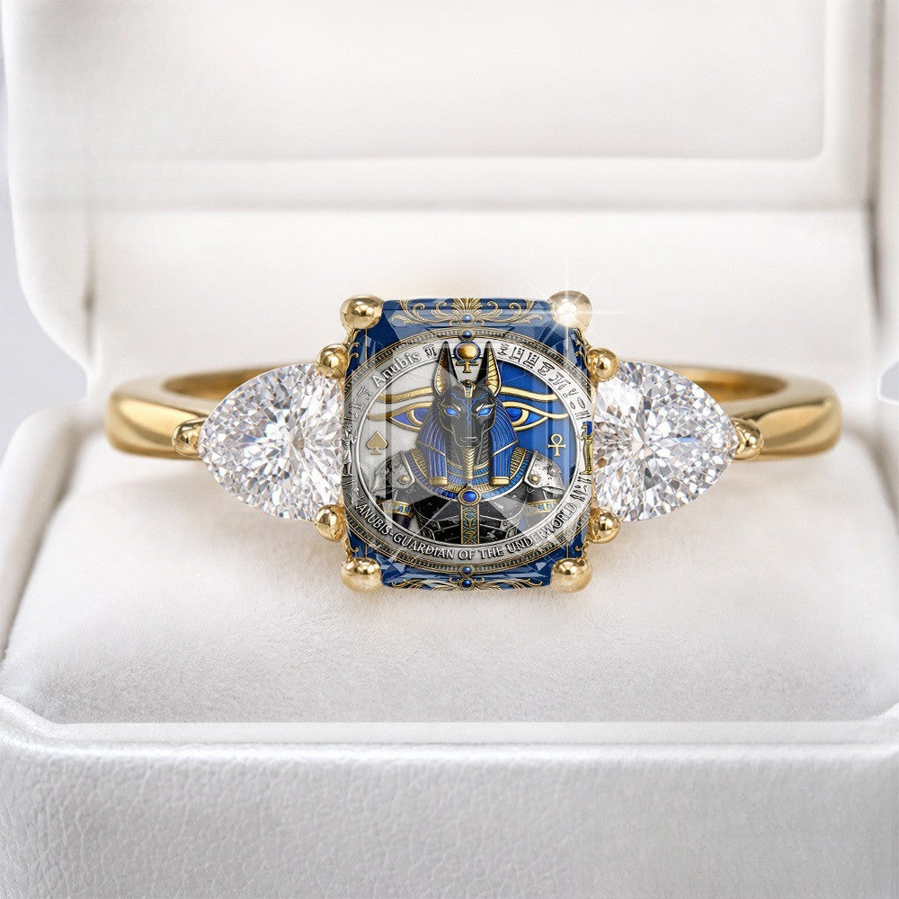 Blue Egyptian Motif Statement Ring