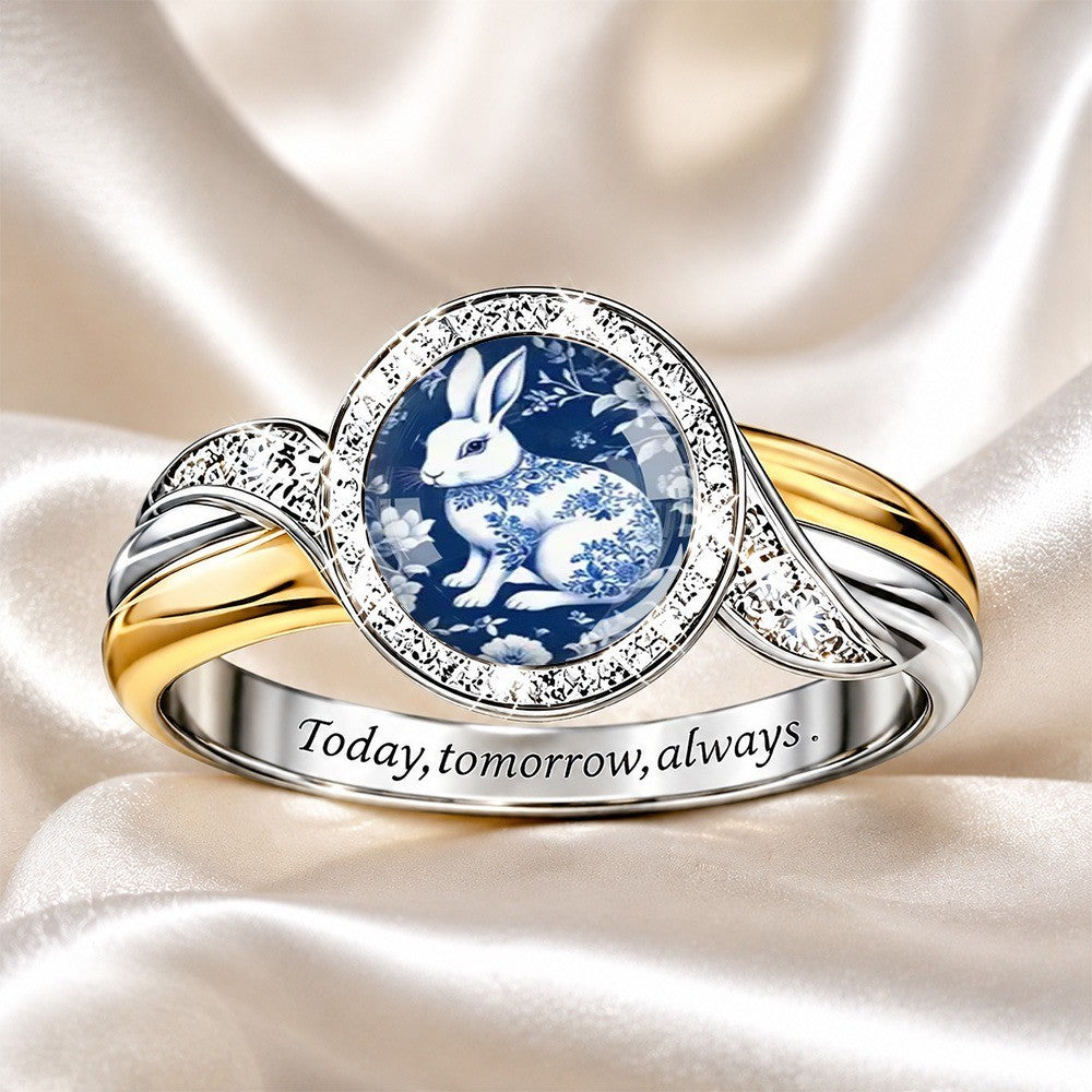 Blue Porcelain Rabbit Ring