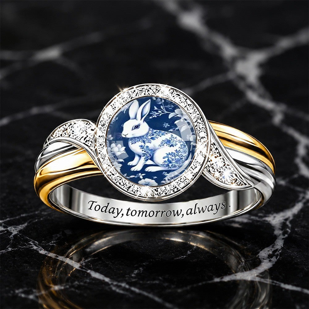 Blue Porcelain Rabbit Ring