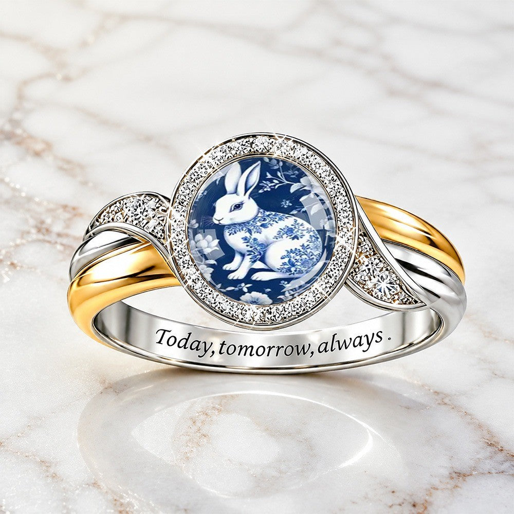 Blue Porcelain Rabbit Ring