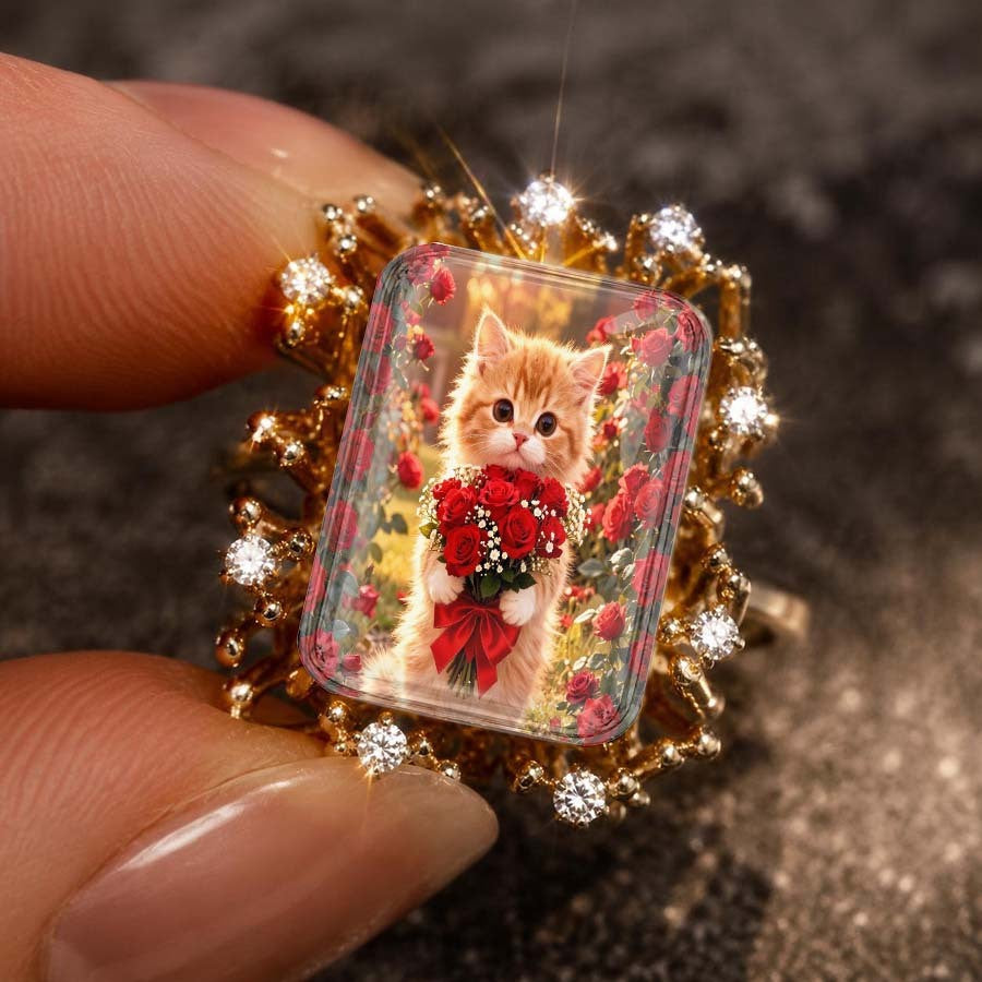 Ginger Cat Bouquet Square Ring