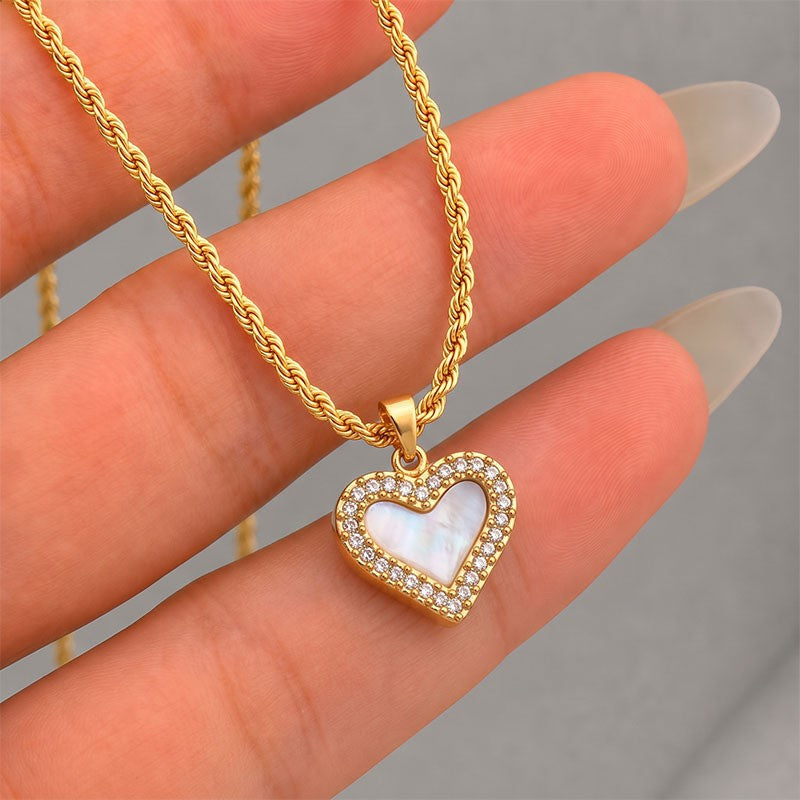 Crystal Inlaid Heart Rope Necklace