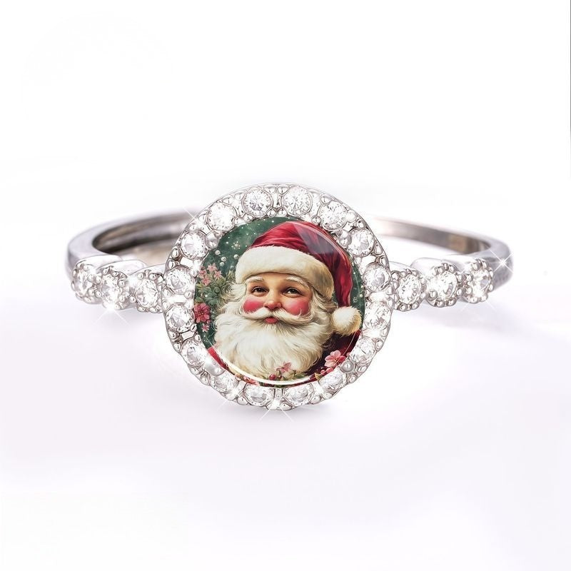 Vintage Santa Portrait Crystal Ring
