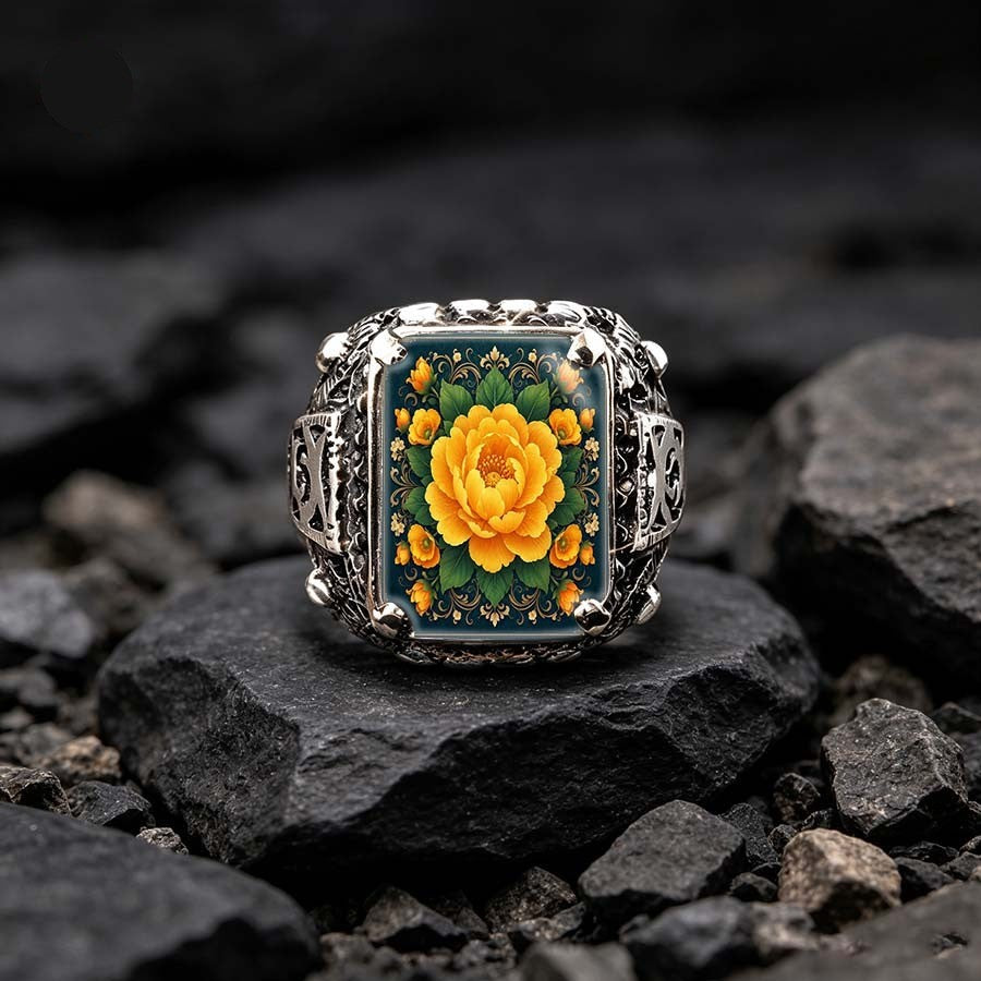 Yellow Floral Square Ring